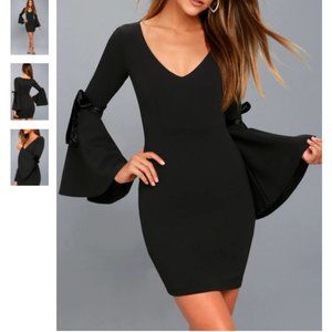 Once in a While Black Bell Sleeve Bodycon Dress